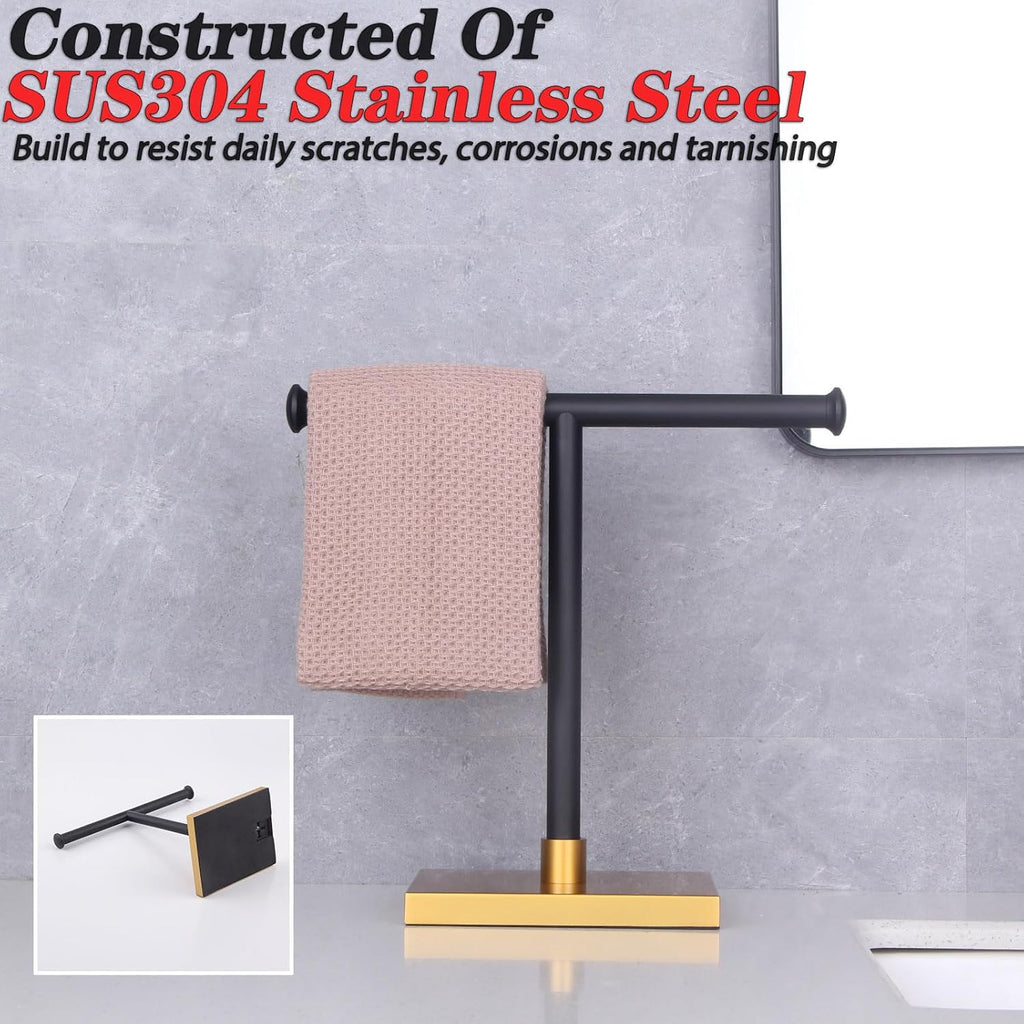 GERZWY Free Standing Countertop Towel Ring Hand Towel Holder Tree Rack SUS 304 Stainless Steel (Black & Gold) DZY011-BD