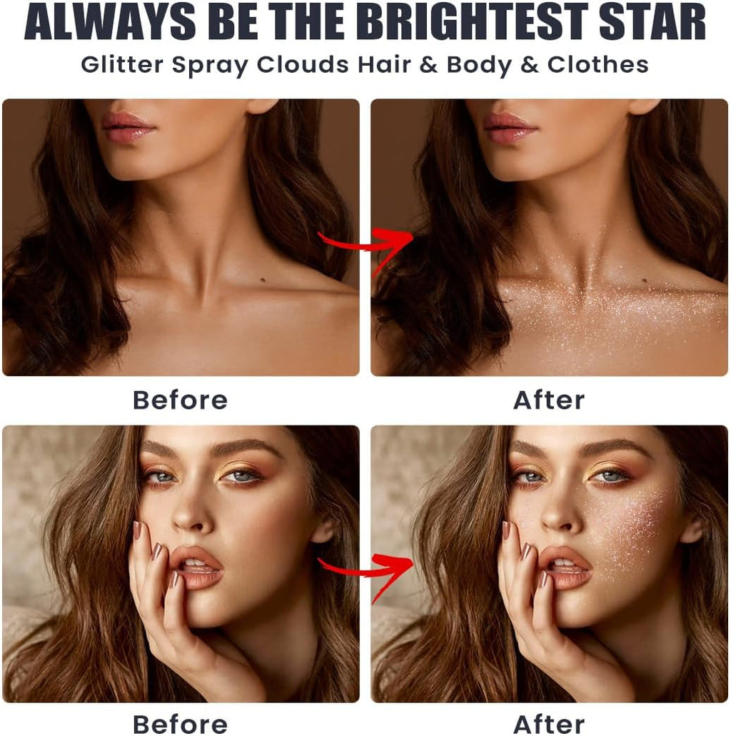 Glitter Spray for Hair and Body, Glitter Body Spray, Glitter Spray for Clothes, Quick-Drying Waterproofing Body Shimmer Suitable for Festival Rave 3.72fl Oz (Pink, 3.72 fl oz)