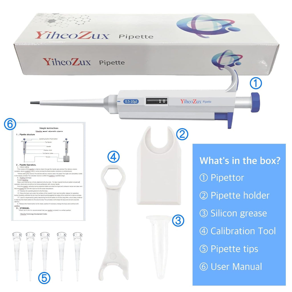 0.5-10ul Single Channel Pipette Manual Adjustable Variable Volume Laboratory High Accurate Lab Micropipette Scientific Pipettor Dropper