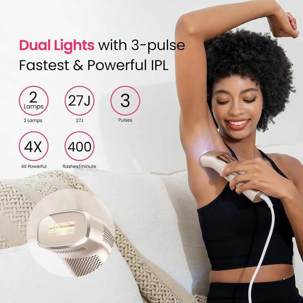 (2025 New) IPL Laser Hair Removal for Women and Men, 2 Lights & 4-Pulse Modes, 2℃ Sapphire Ice Cooling for Sensitive Skin, Targets Ingrown Hair, Permanent Hair Reduction for Bikini, Face & Body