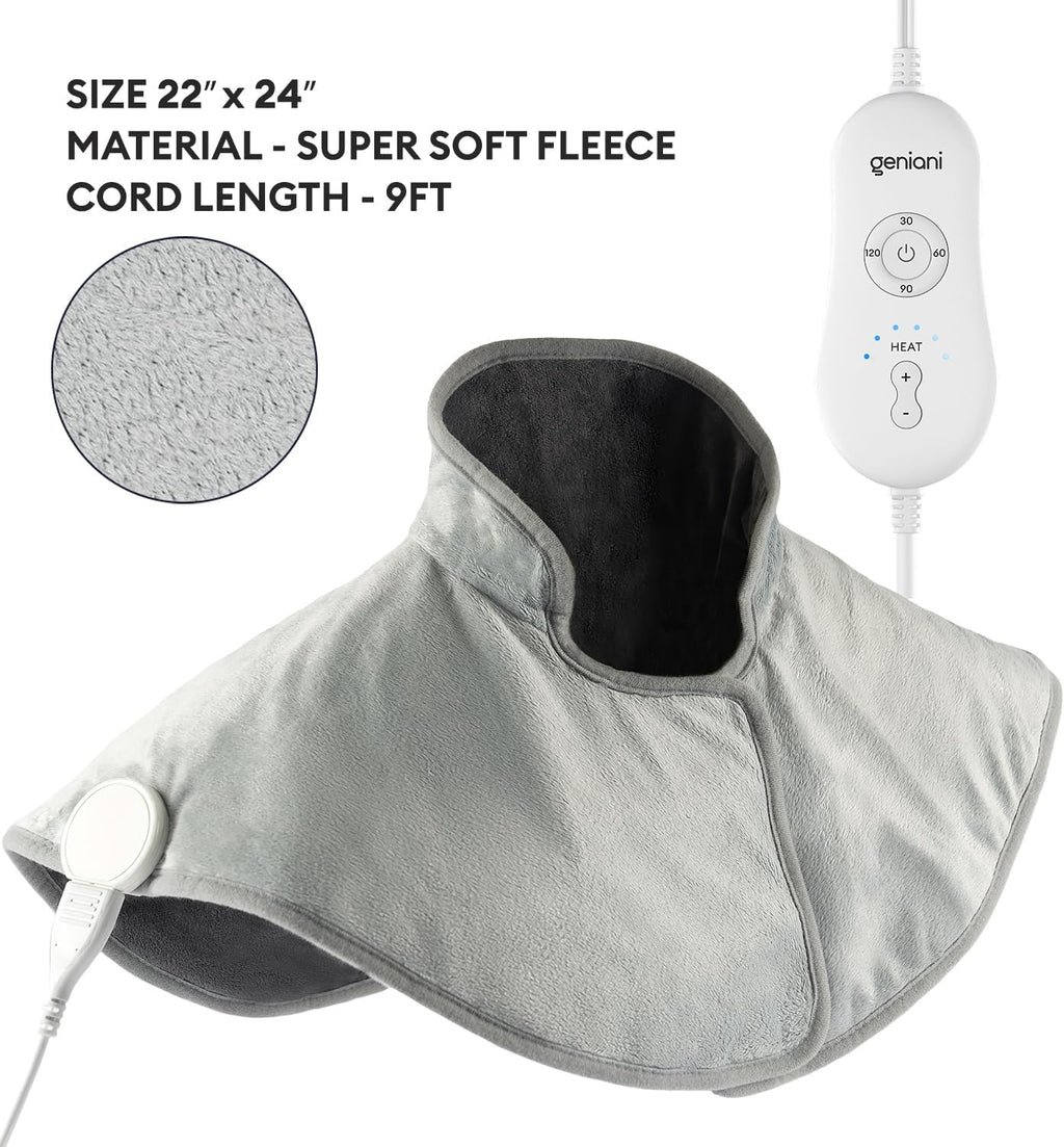 GENIANI Electric Throw - Heating Pad for Neck and Shoulders, Large Heated Pad for Neck Pain, Shoulder Heating Wrap with 4 Auto Shut-Off, 6 Heat Settings, Pain Relief - 22"x24"