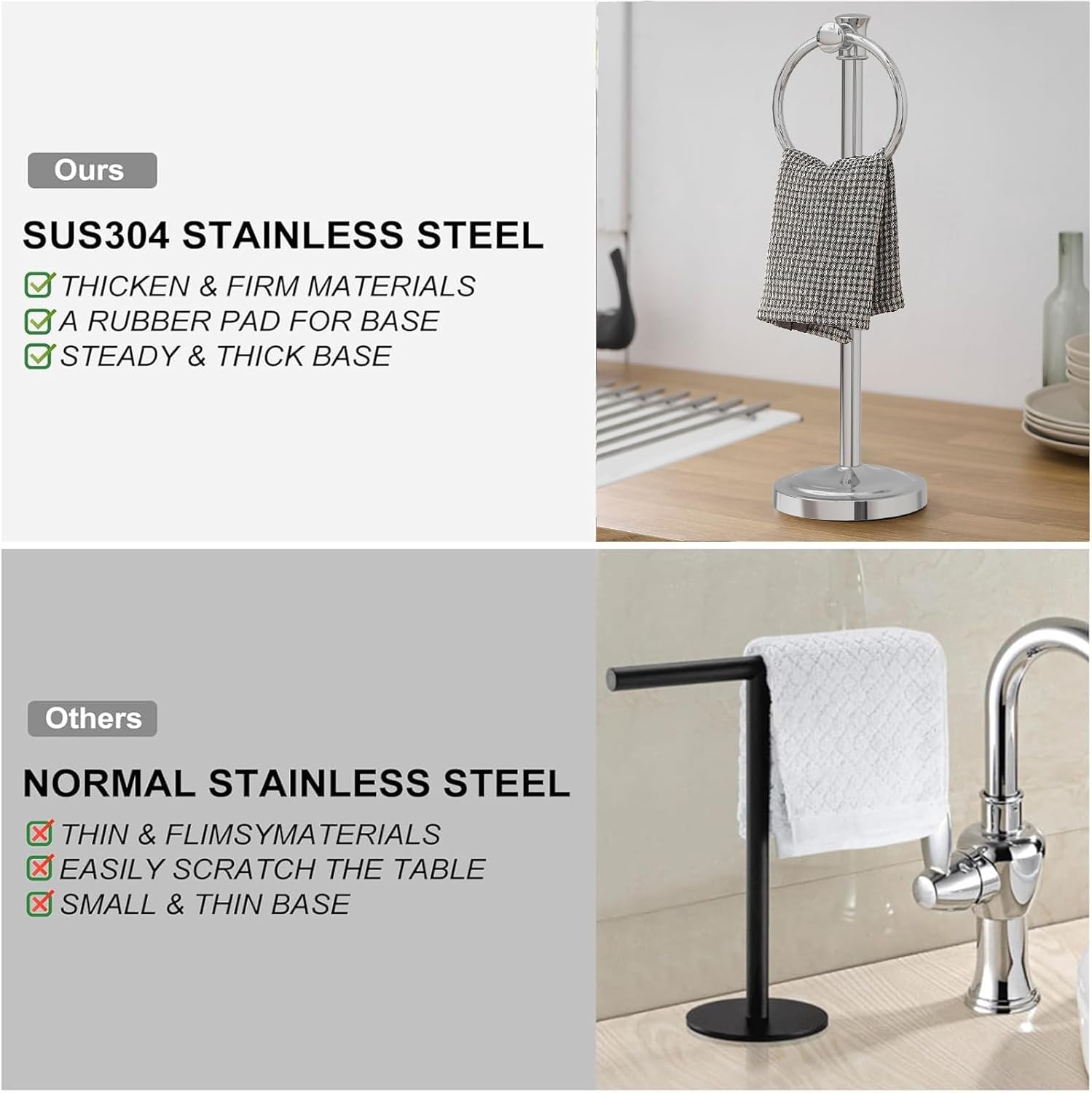 Hoimpro 17 Inch Stand Hand Towel Holder Towel Bar Towel Hanging Ring, Free Standing Floor Hand Towel Rack Storage for Bathroom Kitchen Vanity Countertops, Hardware Accessories(Polished Chrome)