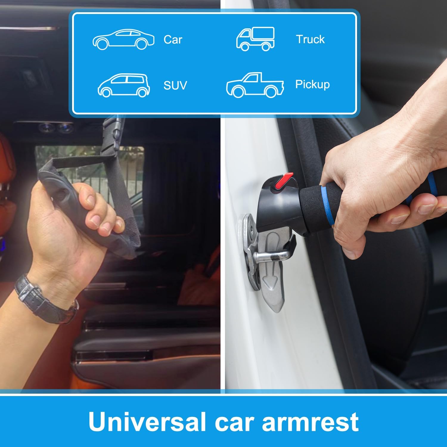 Elderly Car Handle Assist,Car Door Handle for Elderly,Support Multifunction Door Latch for Seniors and Handicapped (Blue - 2 Pack Car Handle + Strap)