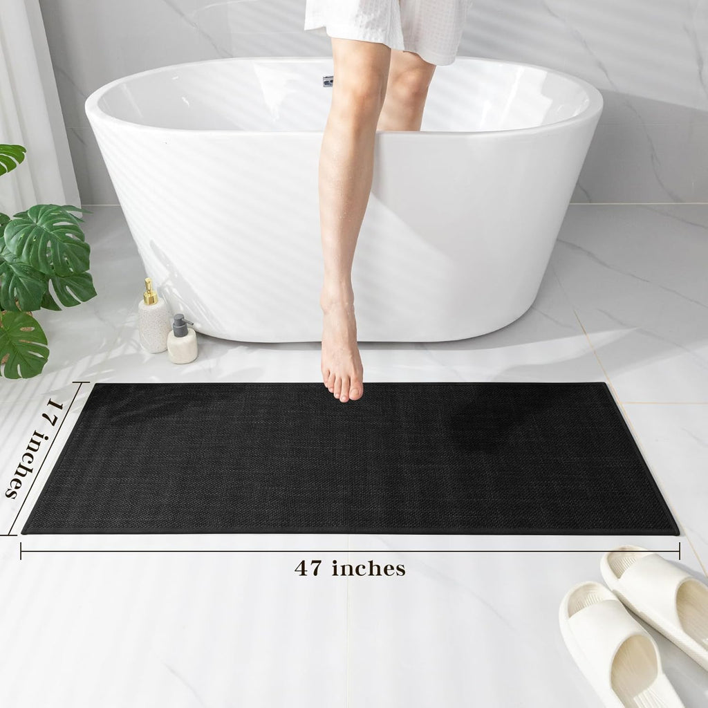 chakme Bathroom Rugs Mat 47x17, Ultra Thin Non Slip Bath Mat Runner Quick Dry Absorbent Bath Mat for Bathroom Floor, (Black, 47"x17")