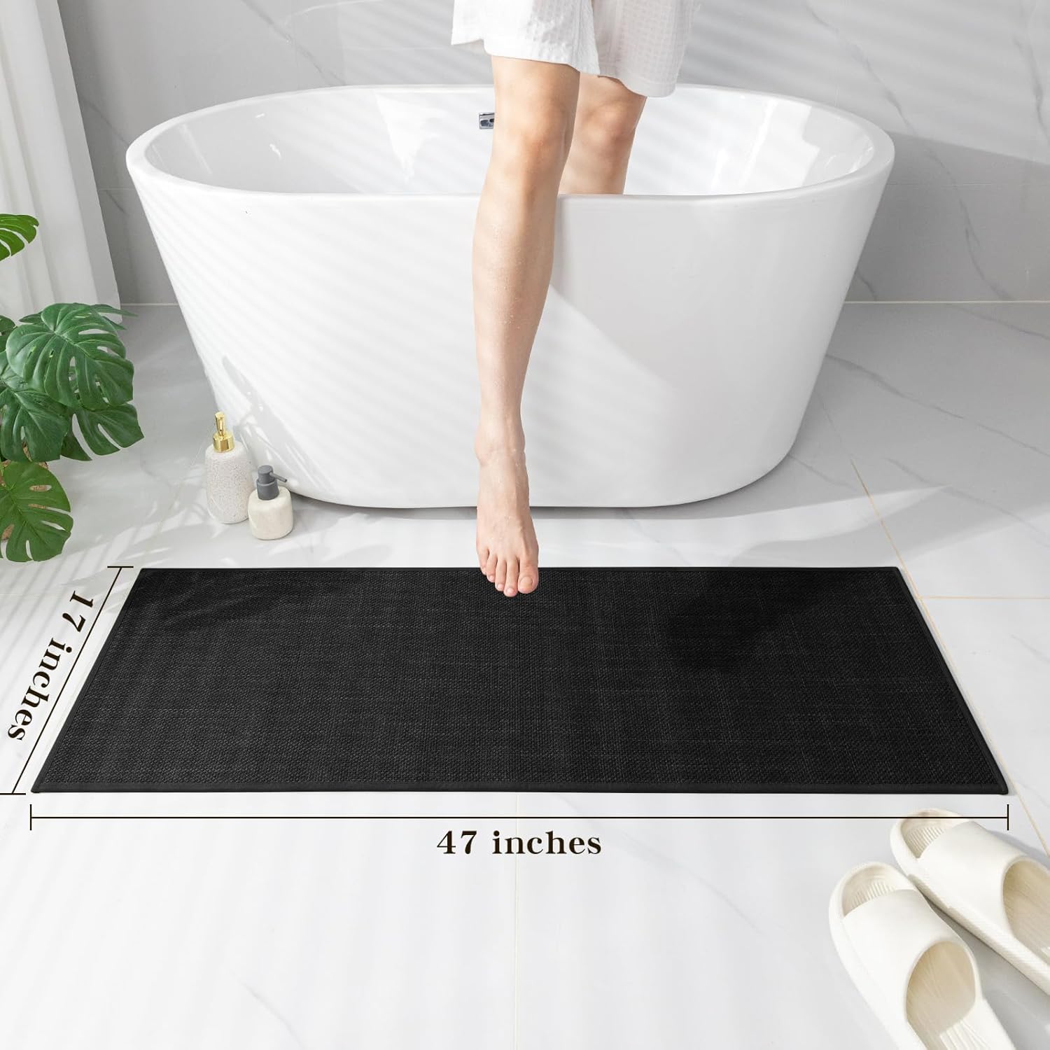 chakme Bathroom Rugs Mat 47x17, Ultra Thin Non Slip Bath Mat Runner Quick Dry Absorbent Bath Mat for Bathroom Floor, (Black, 47"x17")