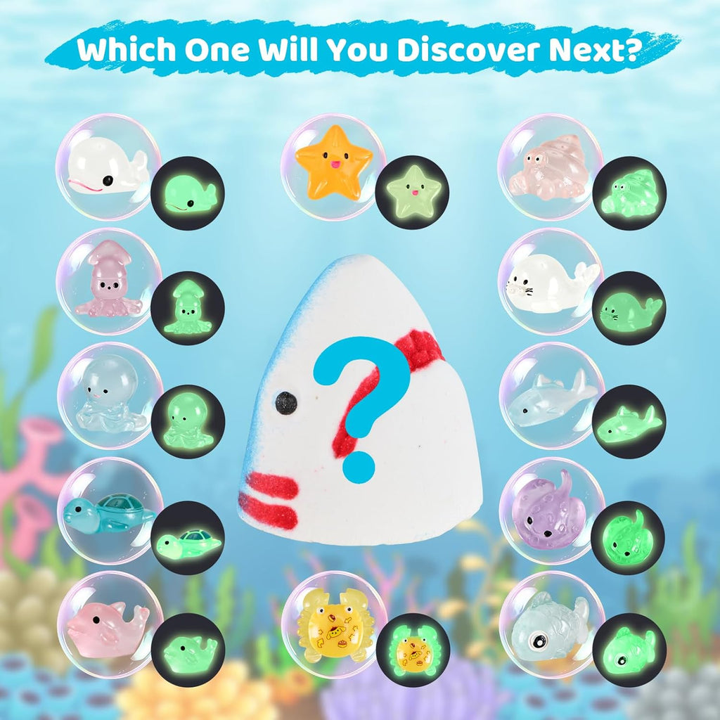 Bath Bombs for Kids, Organic Natural Shark Bath Bomb with Toys Inside, Boys Girls Bath Bomb with Surprise Inside, Bubble Bath Fizz for Kids, 6 Pack