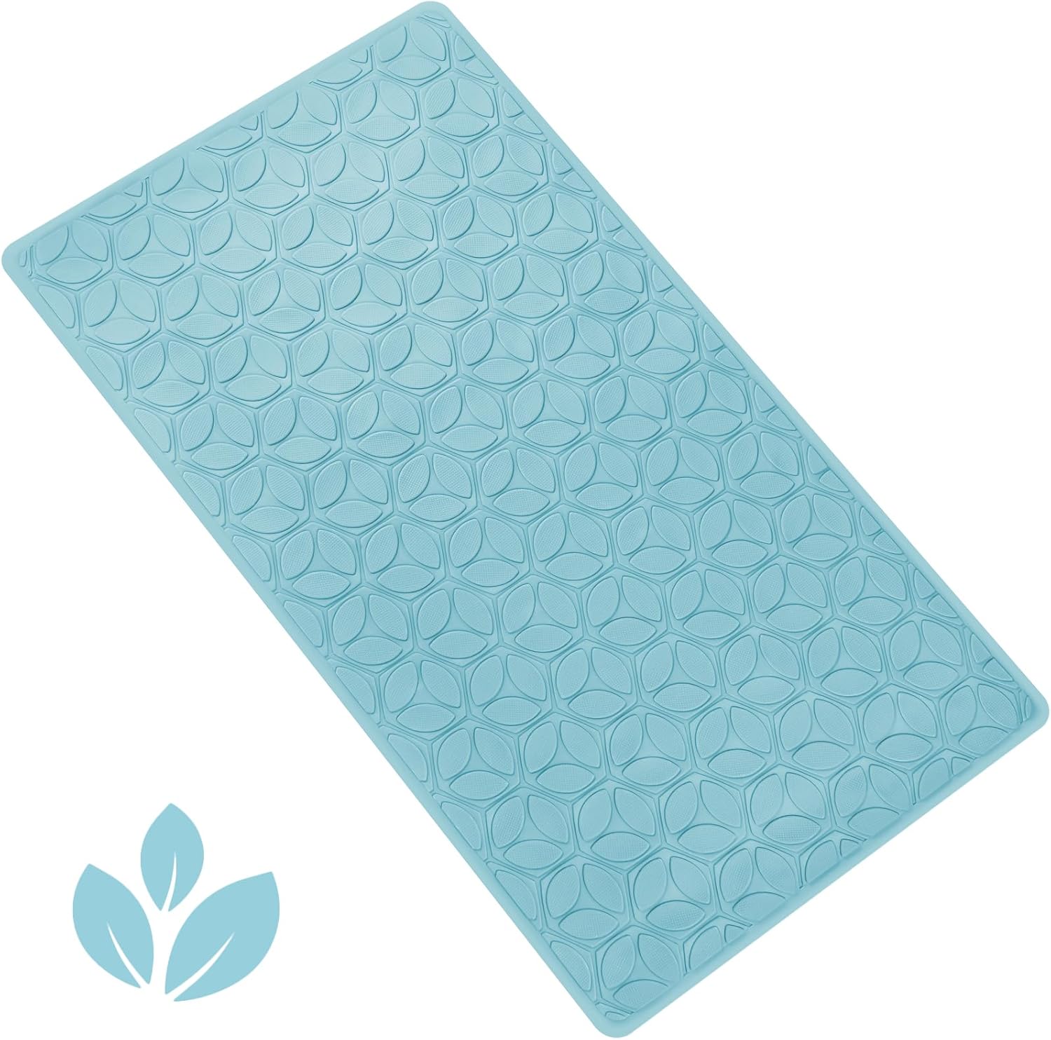 WRISIN Bathtub Mat Non Slip with Suction Cups - 100% Rubber Bathroom Mat Textured for Bath Tub Shower Safety - Soft on Touch - BPA/PVC Free - Pet Dog Bath Mat - Machine Washable - 16 × 28 Inch（Blue）