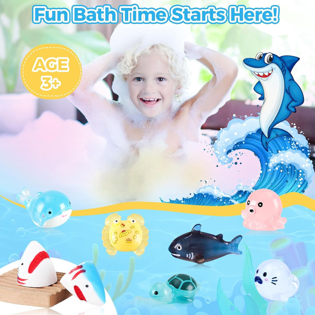 Bath Bombs for Kids, Organic Natural Shark Bath Bomb with Toys Inside, Boys Girls Bath Bomb with Surprise Inside, Bubble Bath Fizz for Kids, 6 Pack