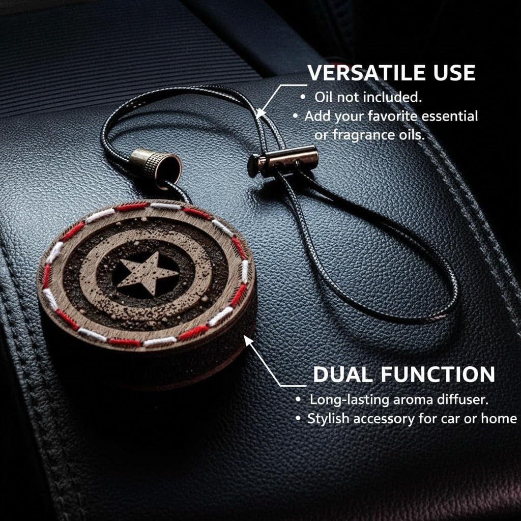 Wood Car Air Freshener — Handmade Car Air Freshener — Captain Shield Designed Fragrance Oil Diffuser in Wooden Gift Box — Aromatherapy Gift Set with diAquatoria Fragrance Oil - 10 ml