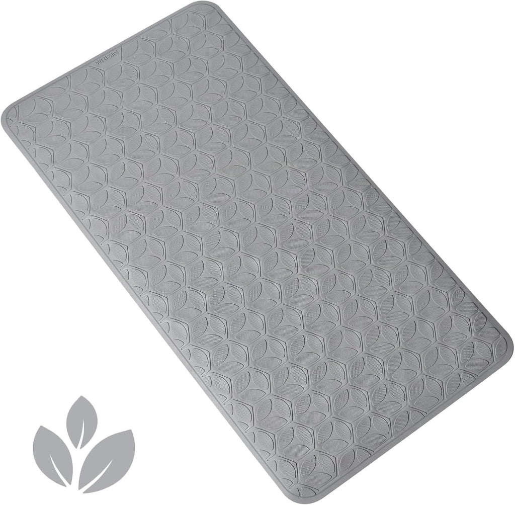 WRISIN Bathtub Mat Non Slip with Suction Cups - 100% Rubber Bathroom Mat Textured for Bath Tub Shower Safety - Soft on Touch - BPA/PVC Free - Pet Dog Bath Mat - Machine Washable - 17 × 35 Inch（Gray）