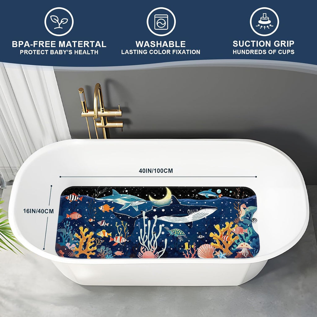 XIYUNTE Baby Bath Mat for Tub Non Slip Kids Bath Mat - 40"x16" Extra Long Bathtub Mat Non Slip Kids, Eco-Friendly Toddler Bath Mats with Suction Cups for Secure Grip, Easy to Clean & Easy Drying