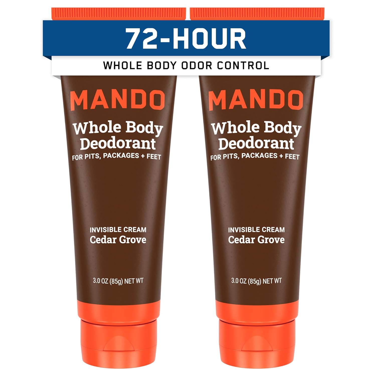Mando Whole Body Deodorant For Men - Invisible Cream - 72 Hour Odor Control - Aluminum Free, Baking Soda Free, Skin Safe - 3 Ounce Tube (Pack of 2) - Cedar Grove