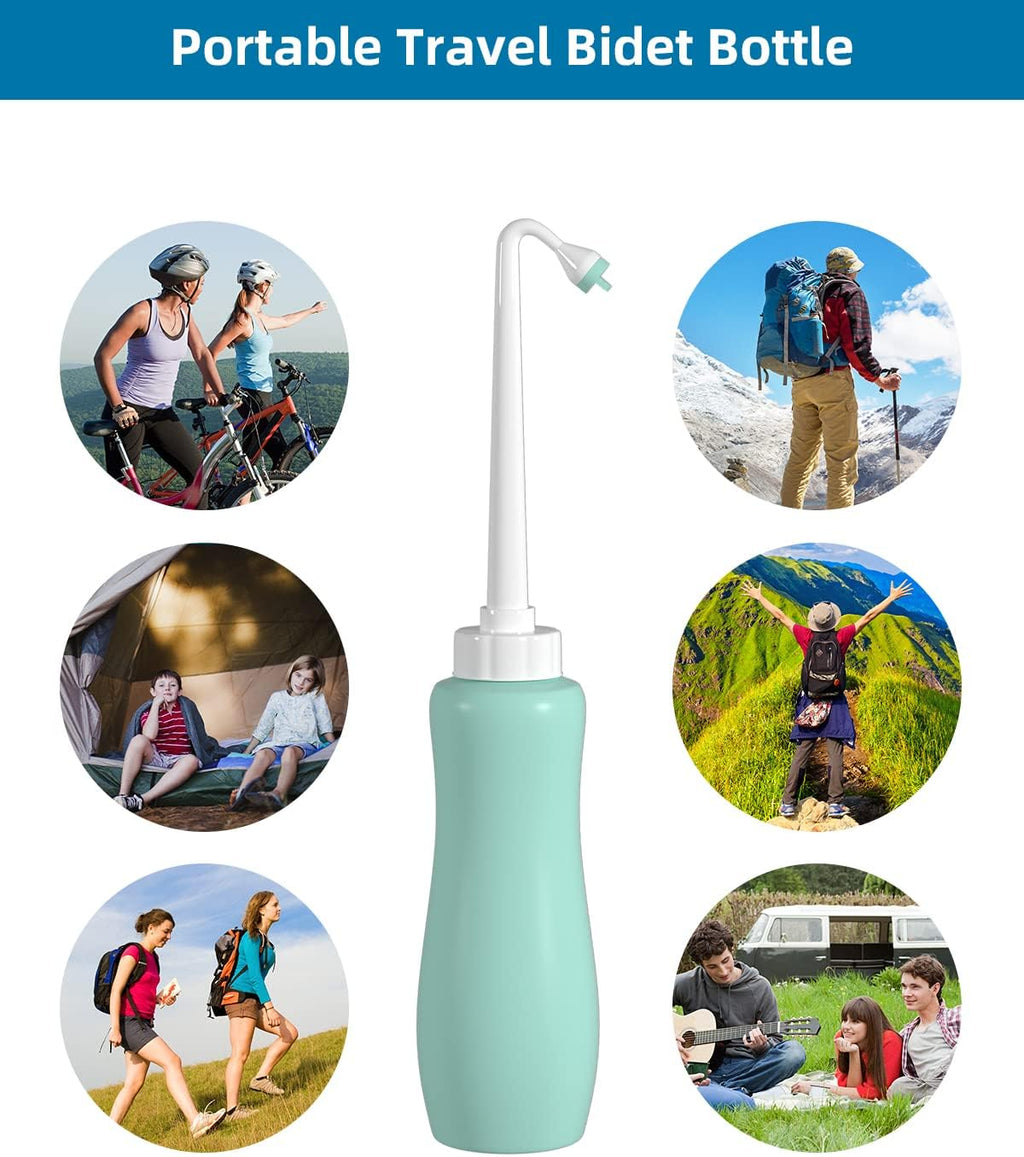 Hibbent Portable Bidet Sprayer and Travel Bidet with Hand Held Bottle for Personal Cleansing, Extended Nozzle Spray for Childbirth, Personal Hygiene, Outdoor, Camping with Travel Bag- 22oz/ Green