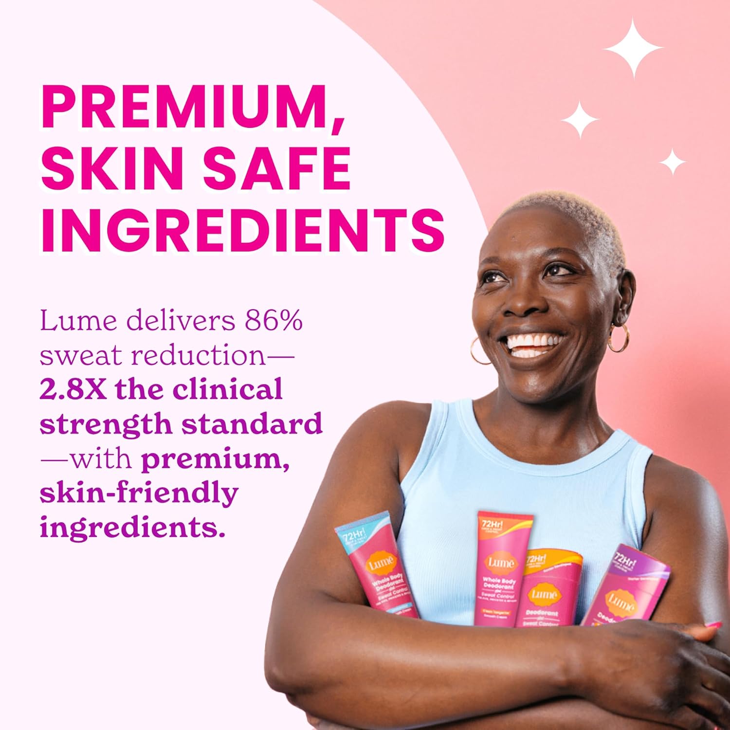 Lume Deodorant Plus Sweat Control - Smooth Solid Stick - Maximum Strength Antiperspirant - 72 Hour Odor And Sweat Control - Baking Soda Free - 2.6 ounce (Lavender Sage, Clean Tangerine & Soft Powder)