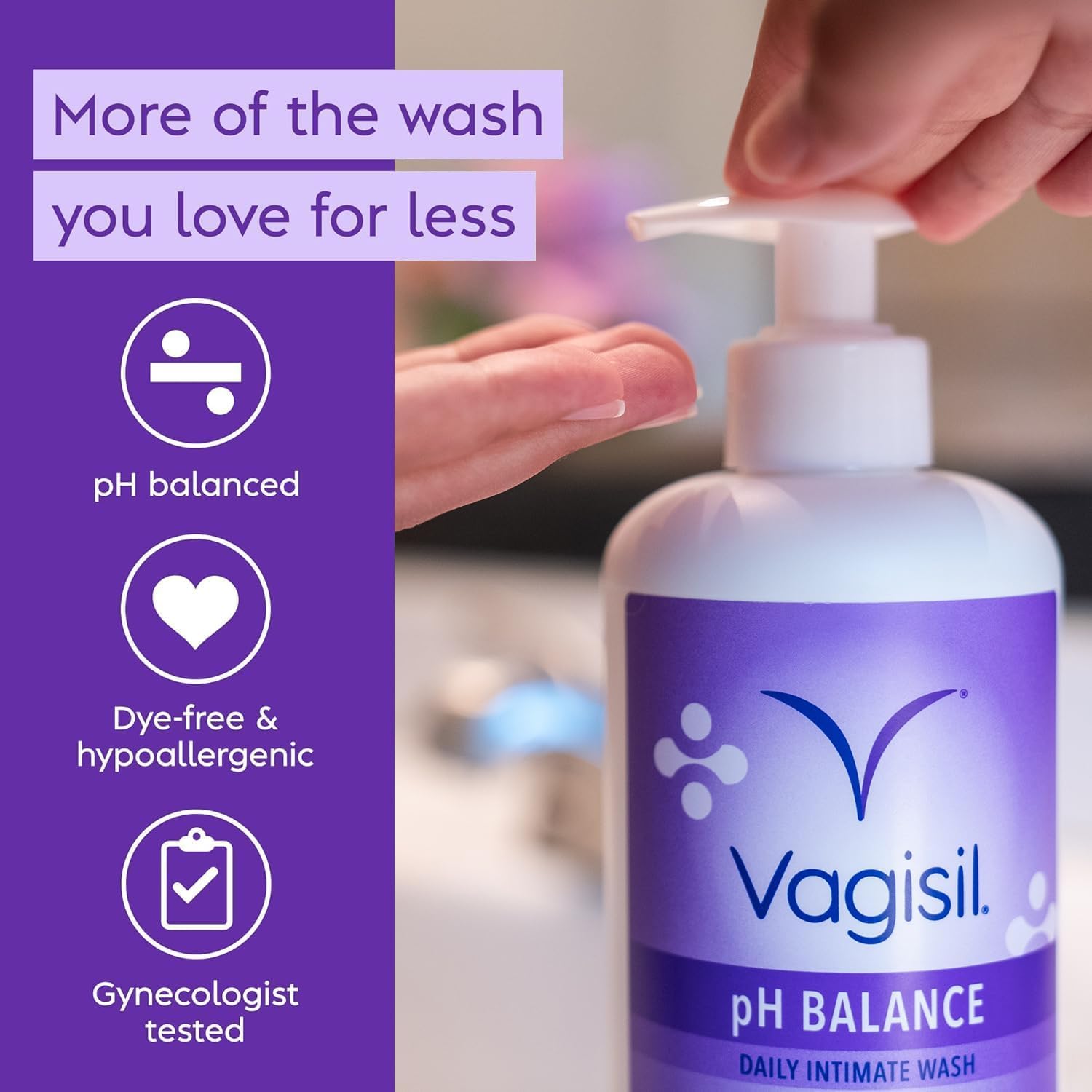 Vagisil Feminine Wash for Intimate Area Hygiene, pH Balance, Gynecologist Tested, Hypoallergenic, 16.9 oz with Pump (Pack of 2)