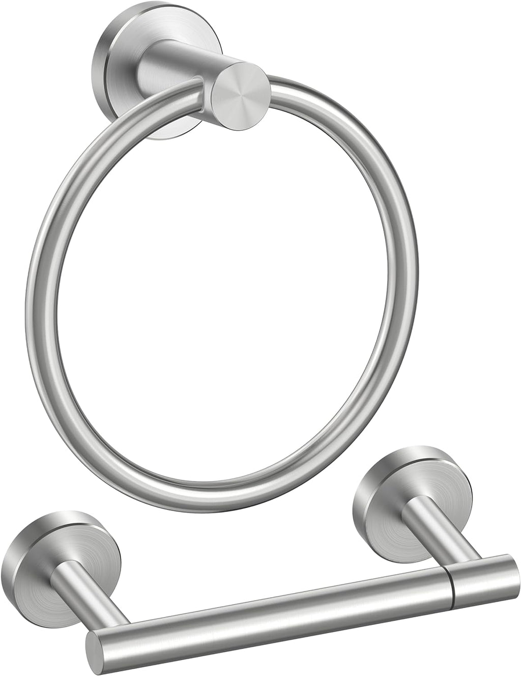 FORIOUS Toilet Paper Holder Wall Mount, SUS304 Stainless Steel Double Post Pivoting Tissue Roll Holder and Hand Towel Ring Set for Bathroom, RV, Bathroom Hardware Accessories Set, Brushed Nickel