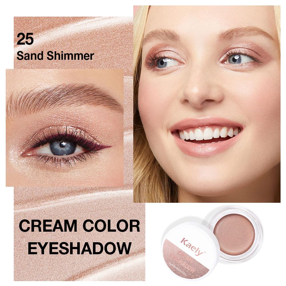 evpct Single Cream Eye Shadow Palette Pot Makeup for Older Women, Sand Shimmer Glitter Metallic Monochrome Cream to Powder Eyeshadow Palette Eye Brightener, Highly Pigmented Waterproof Blendable