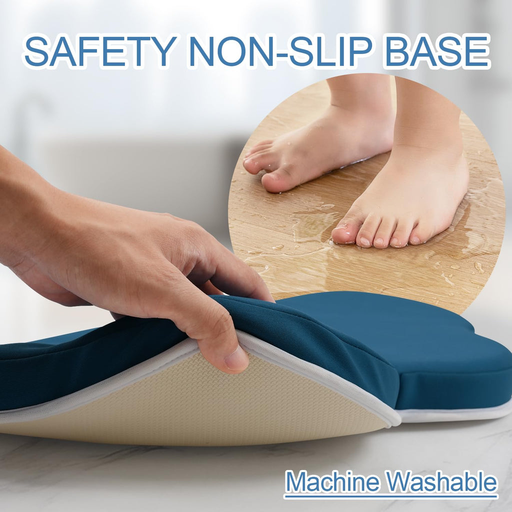 Roslim Bath Kneeler and Elbow Rest Pad Set - Non-Slip Knee& Arm Support Bathtub Mat with Organizer Pockets, Quick Drying, Foldable, Non-Slip Kneeling Pad for Parents, Blue