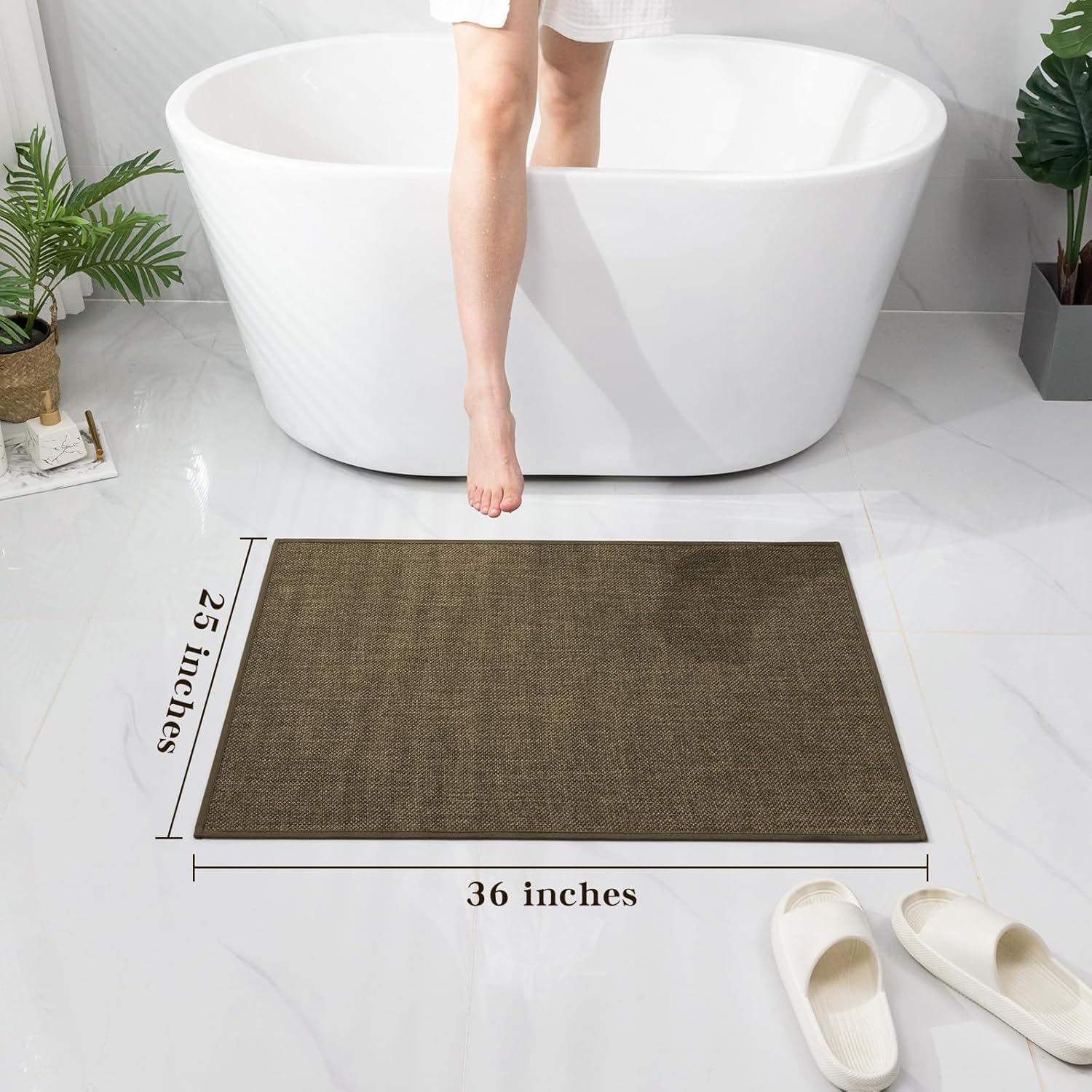 chakme Bathroom Rugs Mat 36x24, Ultra Thin Non Slip Bath Mat Large Quick Dry Absorbent Bath Mat for Bathroom Floor, (Brown, 36"x24")