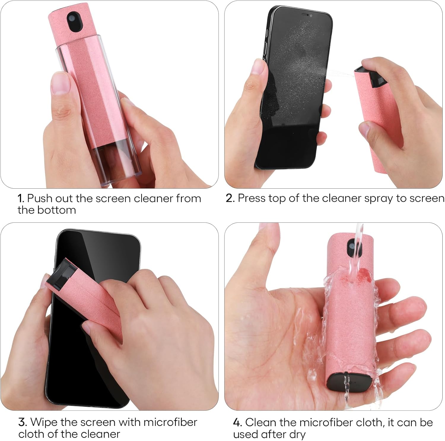 Fingerprint Proof Screen Cleaner,3 in 1Touchscreen Mist Cleaner Spray Wipe Cleaner,Safe for All Phones, Computer, Laptop, Tablet and Car Screen(Grey Pink)