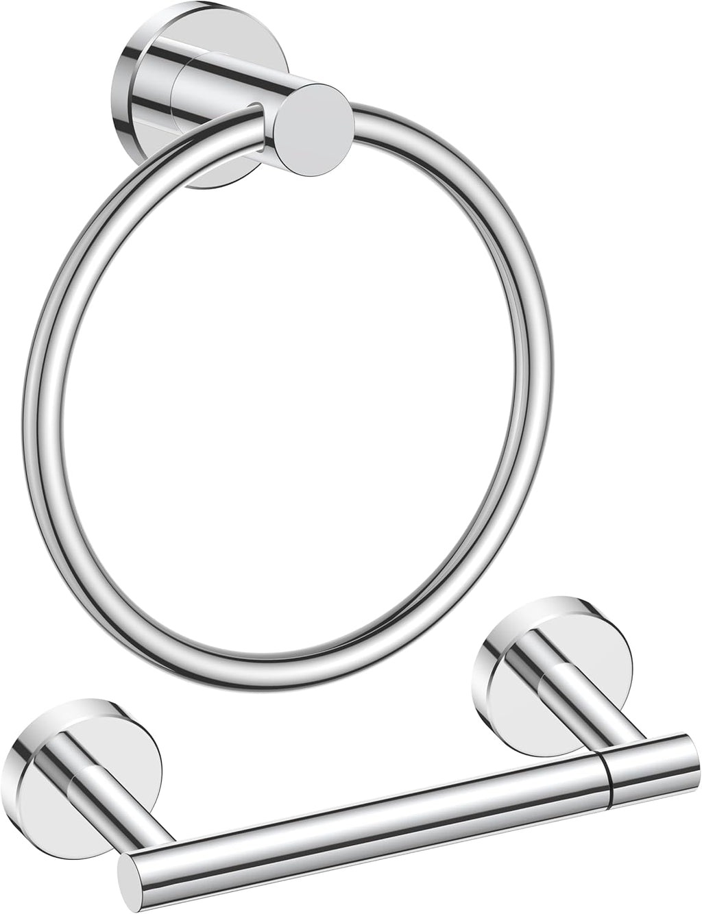 FORIOUS Toilet Paper Holder Wall Mount, SUS304 Stainless Steel Double Post Pivoting Tissue Roll Holder and Hand Towel Ring Set for Bathroom, RV, Bathroom Hardware Accessories Set, Chrome