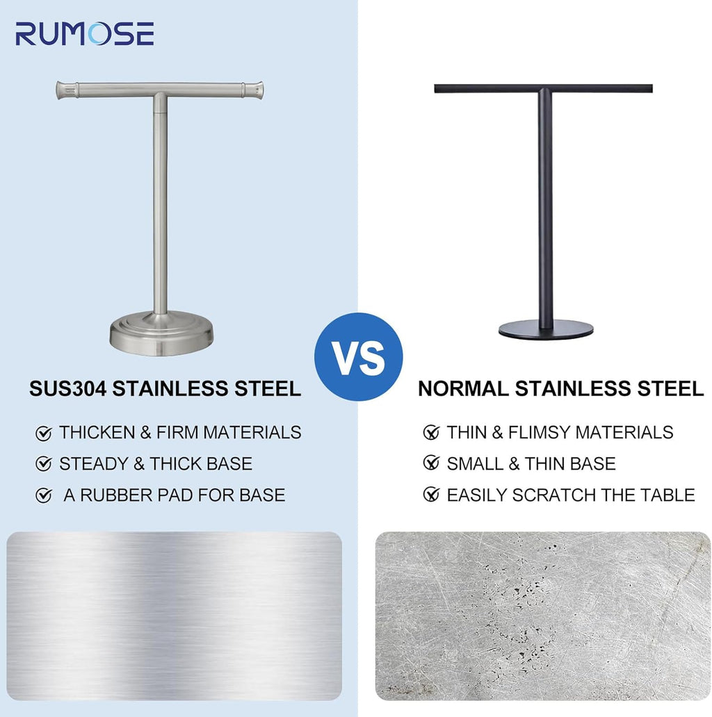 RUMOSE 13 Inch Brushed Nickel Towel Stand Hand Towel Holder Bathroom Kitchen Vanity Countertop T-Shape Towel Rack Free Standing Stainless Steel Towel Bar Towel Ring