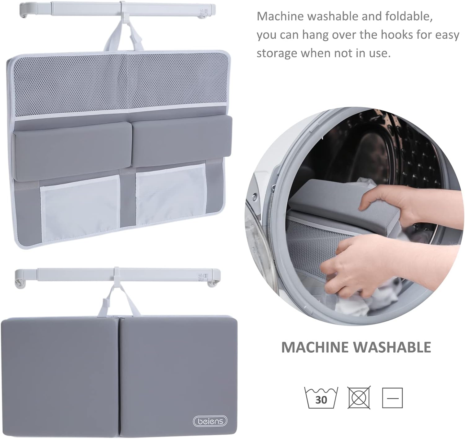 beiens Bath Kneeler and Elbow Rest Pad Set - 1.5'' Comfortable Baby Bath Kneeler Pads, Thick Quick Dry Kneeling Pad Support for Knee& Arm, Large Bathtub Mat with Toy Organizer for Happy Baby Bath Time