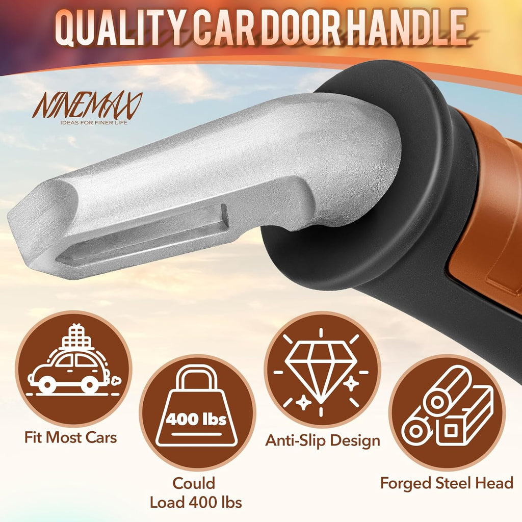 NINEMAX Car Door Handle for Elderly Car Handle Assist Support, Auto Grab Handles, Portable Car Door Cane for Seniors, Handicap (Black, Brown 2 pcs)