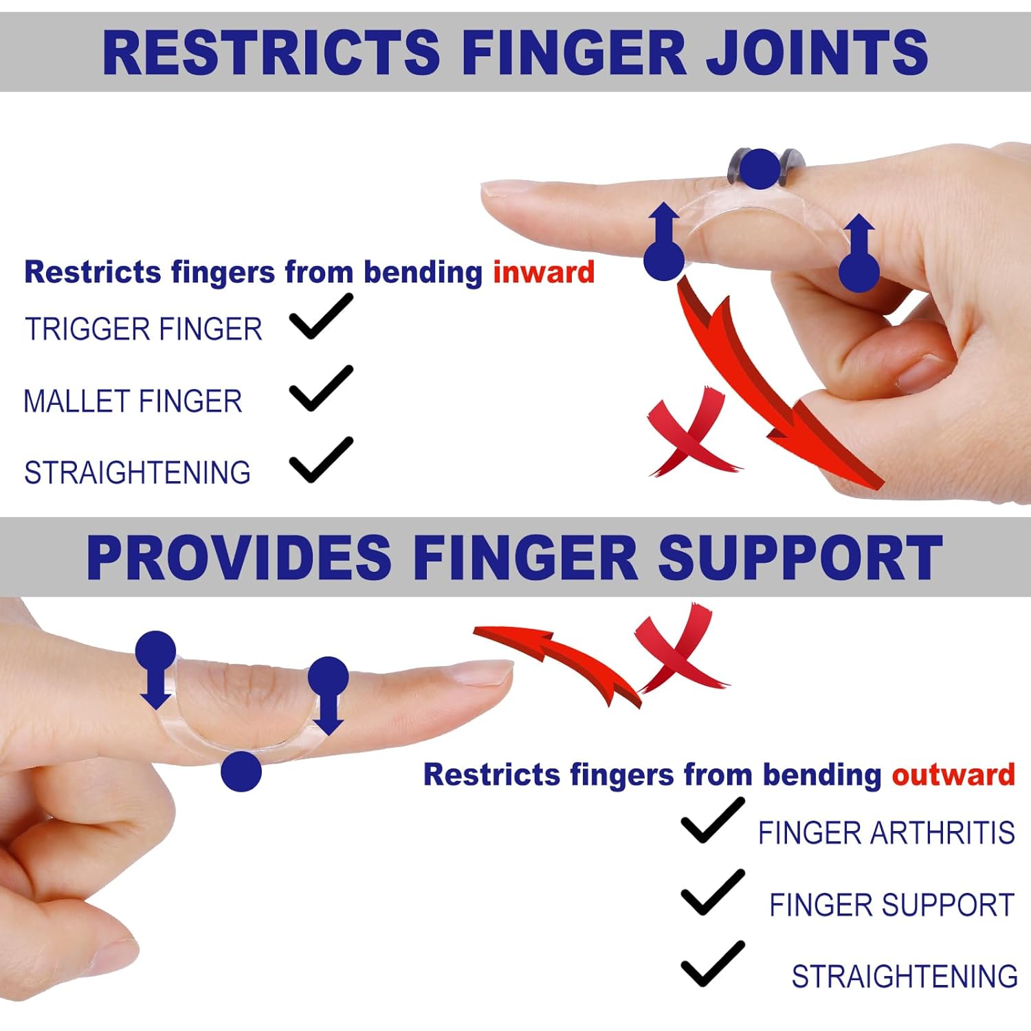 8Pcs Clear Oval Finger Splints & Click-Lock Adjustment Kit, 4 Graduated Finger Ring Splint & 4 Splint Adjustment, Finger Braces for Arthritis, Mallet, Straightening, Support (Size 11-14)