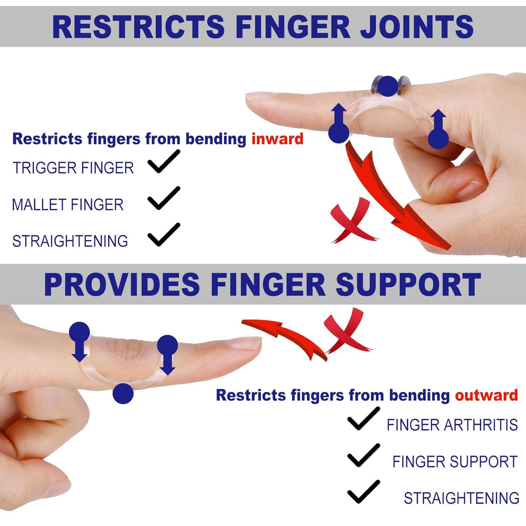 8Pcs Clear Oval Finger Splints & Click-Lock Adjustment Kit, 4 Graduated Finger Ring Splint & 4 Splint Adjustment, Finger Braces for Arthritis, Mallet, Straightening, Support (Size 1-4)