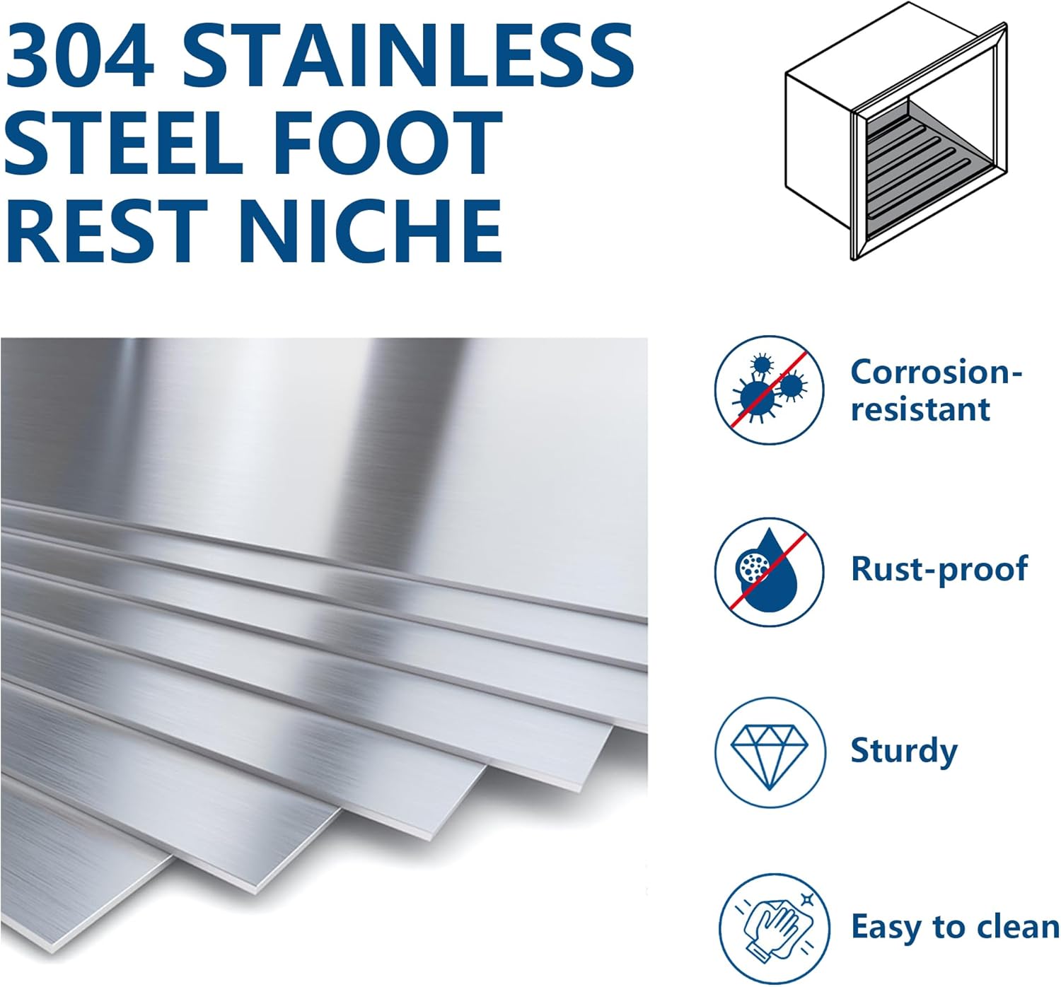 Shower Foot Rest for Shaving Legs, 304 Stainless Steel Footrest Niche with Shaving Holder, Recessed Shower Niche for Shaving Legs, Matte Black