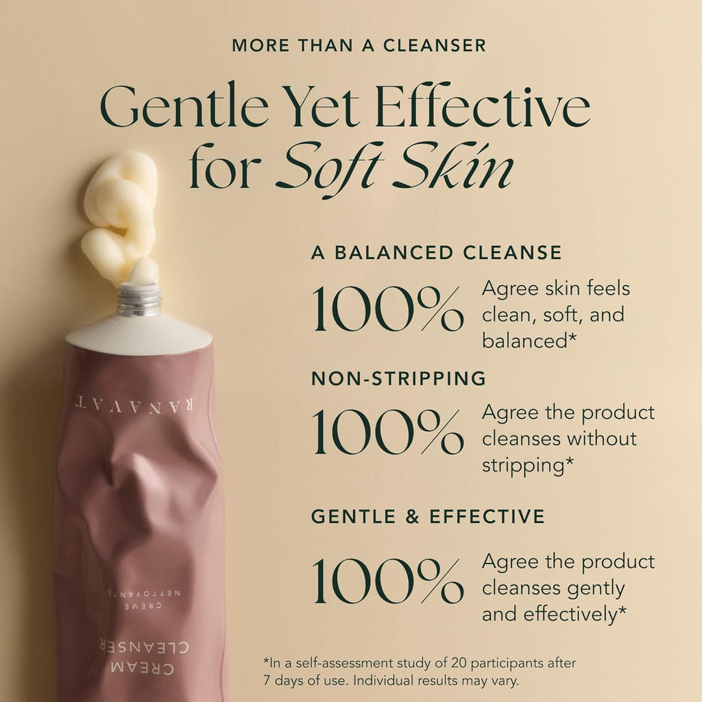 RANAVAT Cream Cleanser - Daily Facial Cleanser Doubles as Waterproof Eye Makeup Remover - Gentle Face Wash to Detoxify and Nourish (3.4 oz)