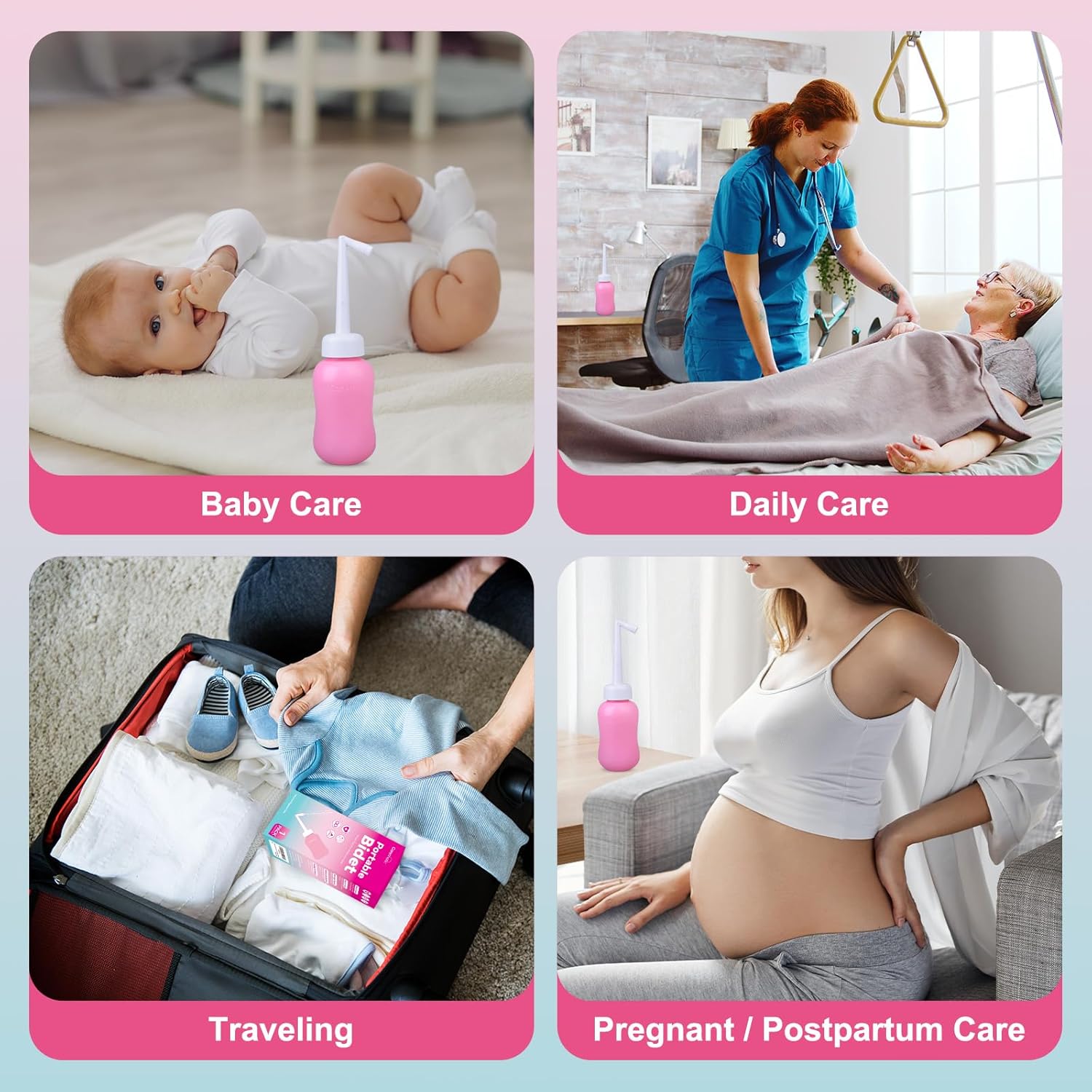 Peri Bottle for Women - Portable Bidet for Postpartum Care, 12oz Upside-Down Design with Travel Bag