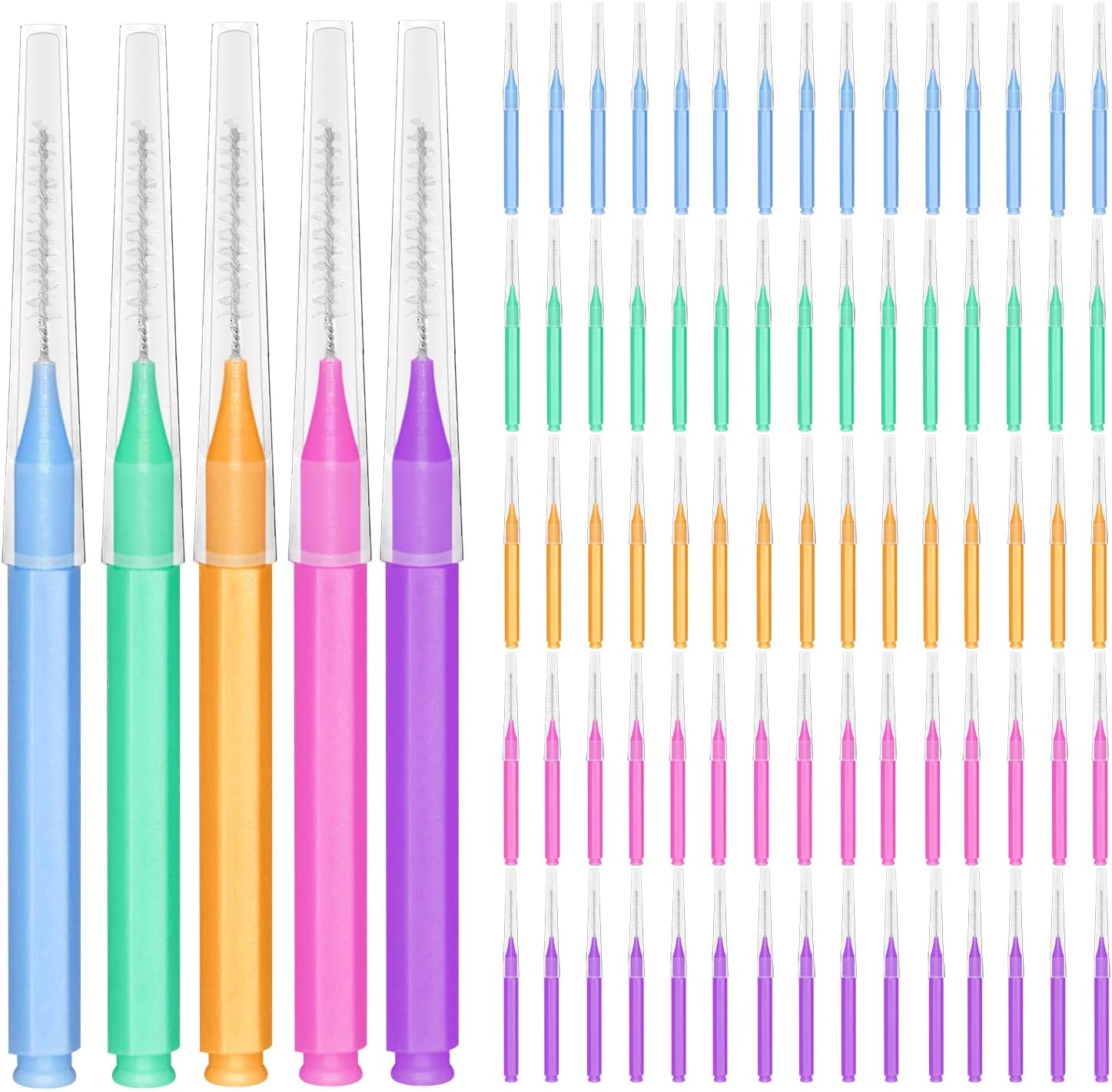 EasyHonor Braces Brush for Cleaner Interdental Toothpick Dental Tooth Flossing Head Oral Hygiene Flosser Cleaners Cleaning Tool (5Colors,75pcs)