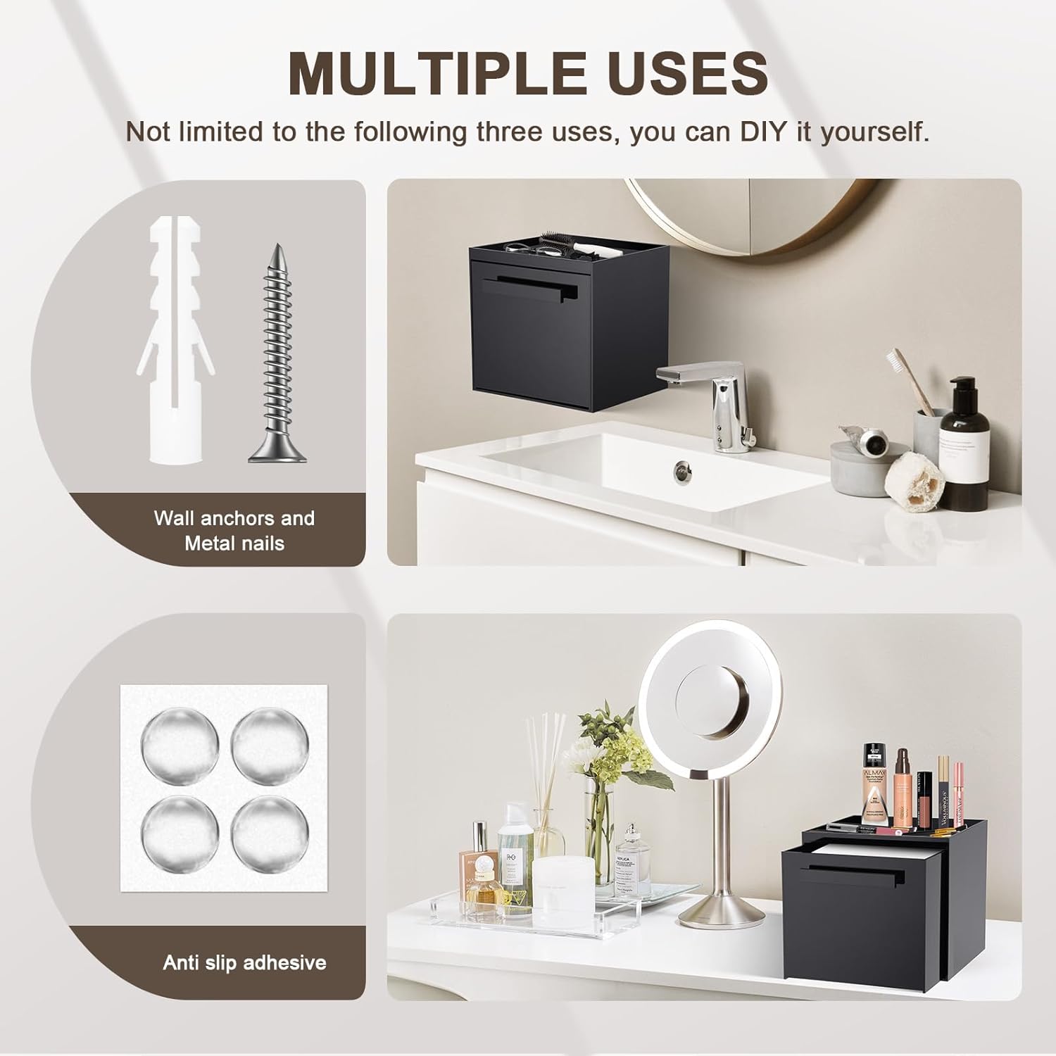 Disposable Face Towel Storage Box Compatible with Clean Skin Club Clean Towel XL Acrylic Cosmetic Organizer Container Box Facial Towels Holder with Drawer Wall-Mounted (Glossy Black)