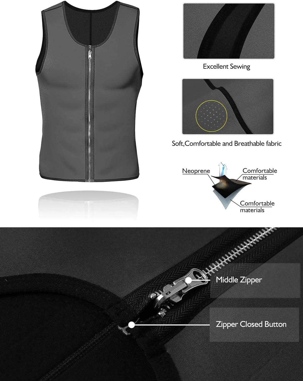 NonEcho Men Sauna Vest Hot Sweat Waist Trainer Corset Neoprene Tank Top Shapewear Slimming Shirt Workout Suit