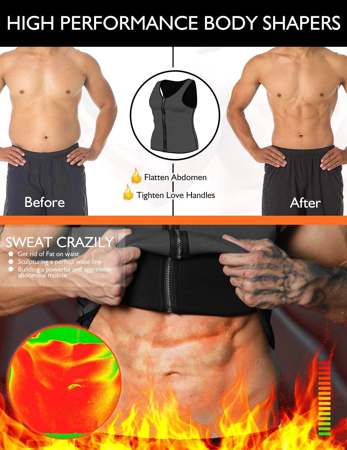 NonEcho Men Sauna Vest Hot Sweat Waist Trainer Corset Neoprene Tank Top Shapewear Slimming Shirt Workout Suit