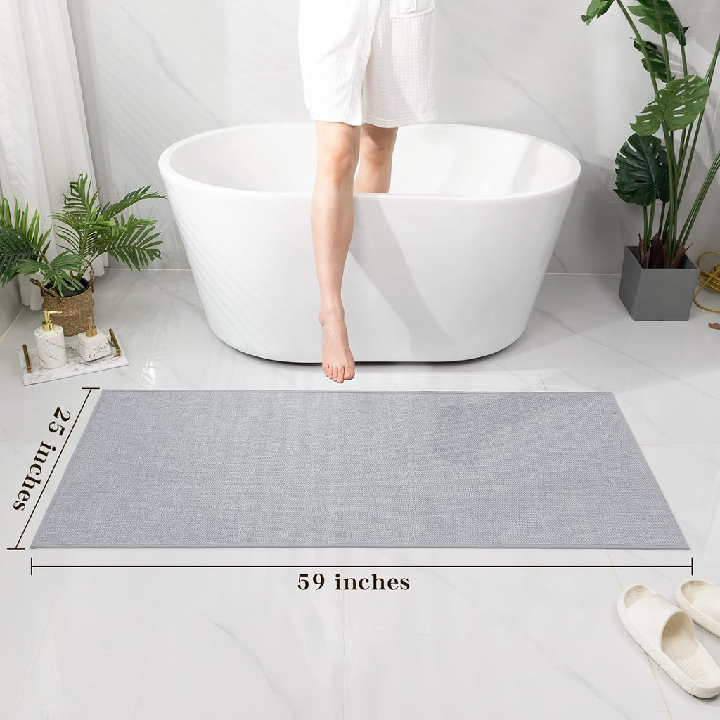 chakme Bathroom Rugs Mat 59x25, Ultra Thin Non Slip Bath Mat Large Quick Dry Absorbent Bath Mat for Bathroom Floor, (Light Grey, 59"x25")