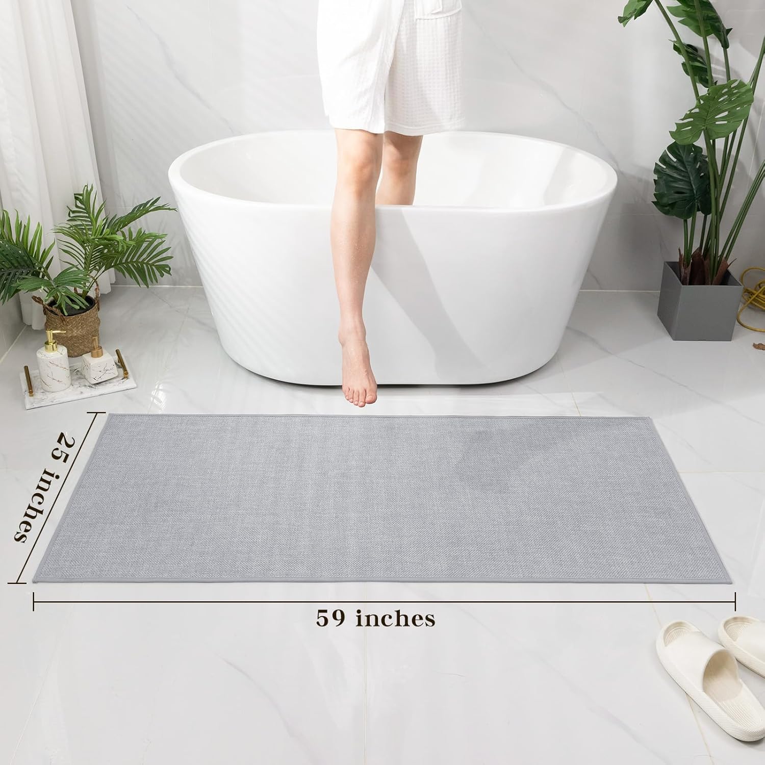 chakme Bathroom Rugs Mat 59x25, Ultra Thin Non Slip Bath Mat Large Quick Dry Absorbent Bath Mat for Bathroom Floor, (Light Grey, 59"x25")