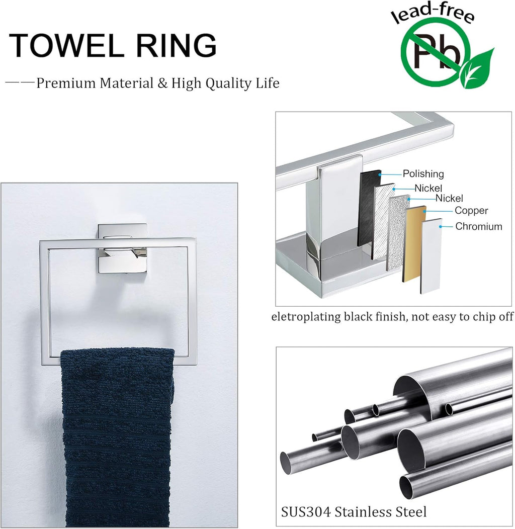 TNOMS Bathroom Hardware Accessories Set Polished Chrome Towel Bar Sets Include Towel Bar Towel Holder Toilet Paper Holder Towel Hook,5 Pieces Stainless Steel Wall Mounted