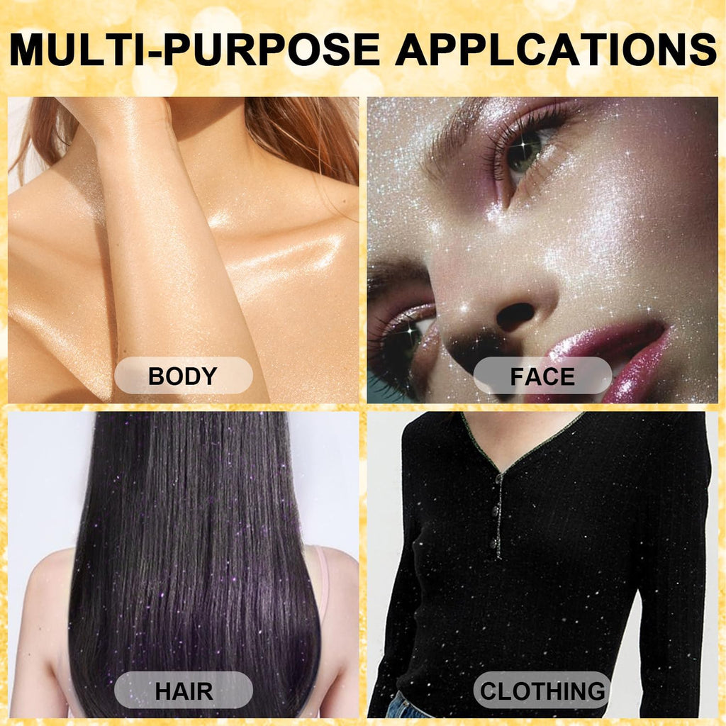 Hair and Body Glitter Spray, 1PC Gold Glitter Hairspray Dry Powder Makeup for Clothes, Festival Rave Prom Loose Sparkle Powder,Holographic Ultra Fine Resin Glitters for Crafts (Gold)