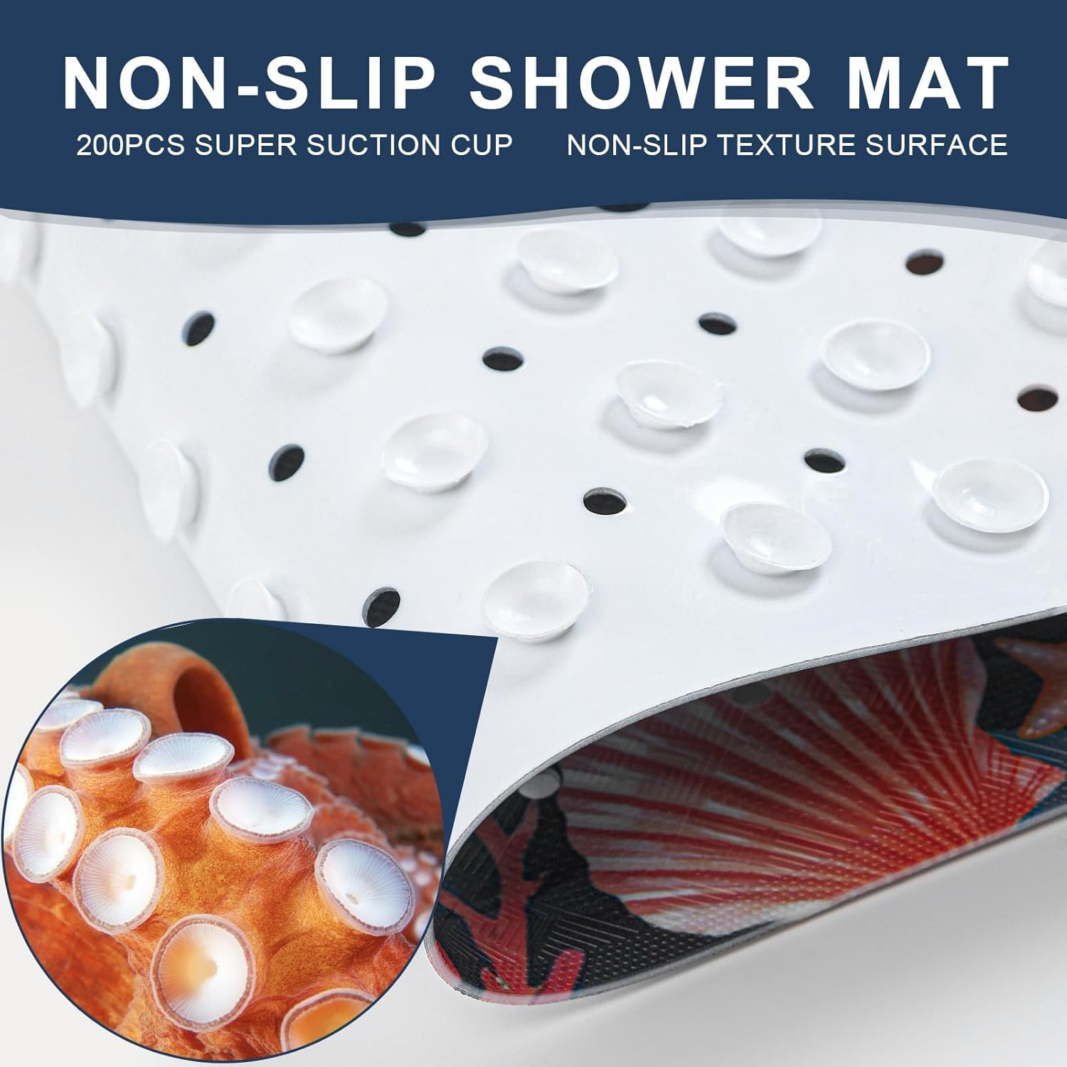 XIYUNTE Baby Bath Mat for Tub Non Slip Kids Bath Mat - 40"x16" Extra Long Bathtub Mat Non Slip Kids, Eco-Friendly Toddler Bath Mats with Suction Cups for Secure Grip, Easy to Clean & Easy Drying