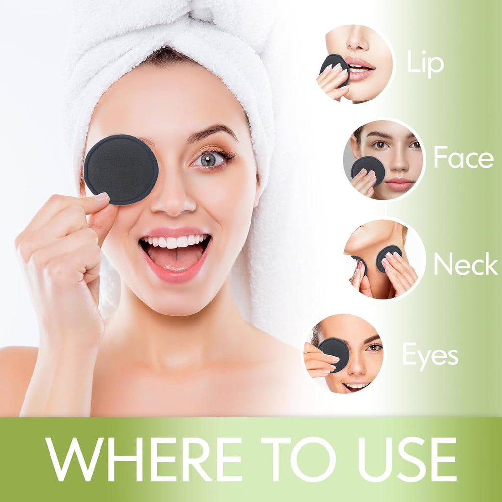 Reusable Makeup Removal Pads - 20 Pack with Laundry Bag - Soft Black Reusable Cotton Makeup Remover Pads for Face - Washable Bamboo Cotton Rounds