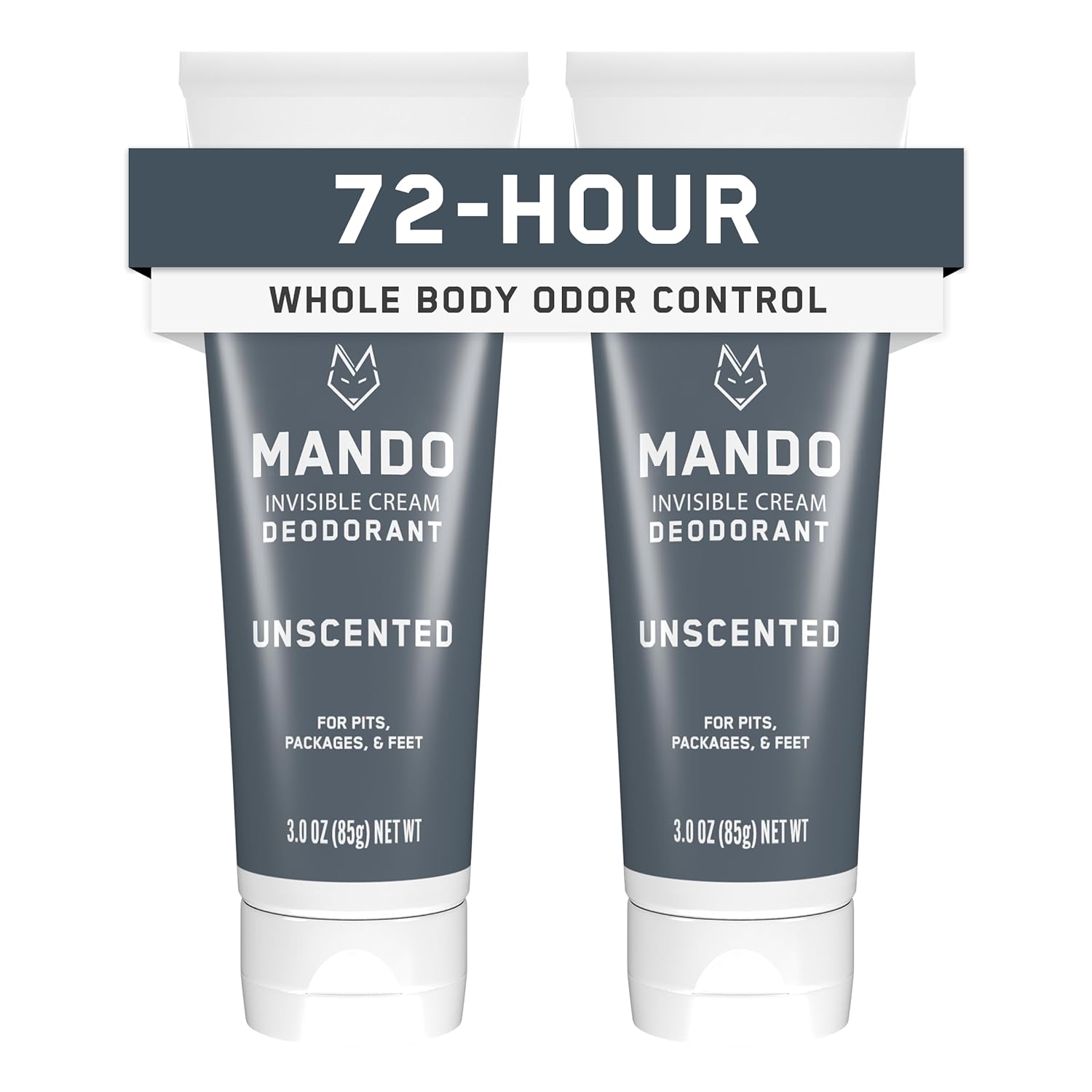Mando Whole Body Deodorant For Men - Invisible Cream - 72 Hour Odor Control - Aluminum Free, Baking Soda Free, Skin Safe - 3 ounce (Pack of 2) - Unscented