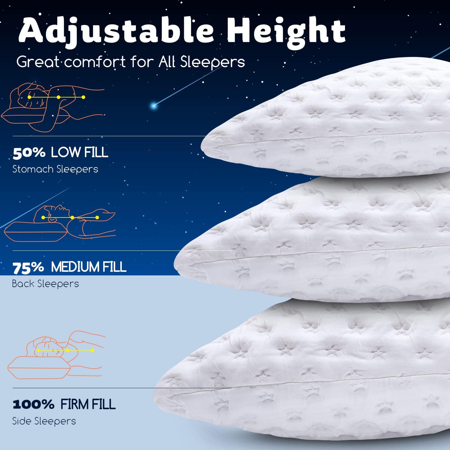 Cooling Side Sleeper Pillow for Neck and Shoulder Pain, Luxury Shredded Memory Foam Curved Bed Pillows for Sleeping Set of 1- Adjustable King Size- Washable Cover Crescent White