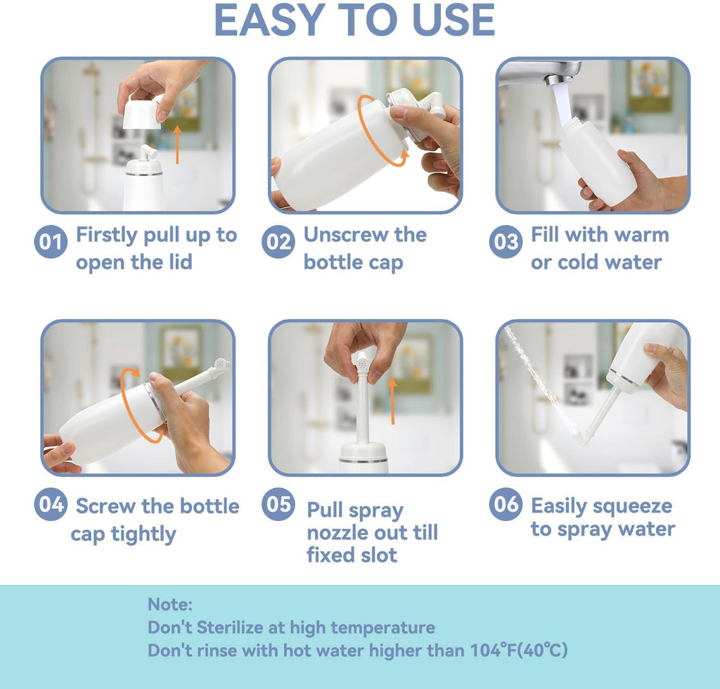 Portable Bidet for Travel Friendly Handheld Personal Peri Bottle 400ml Convenient Leakproof Design Personal Hygiene Cleaning (Pink, 400ml)