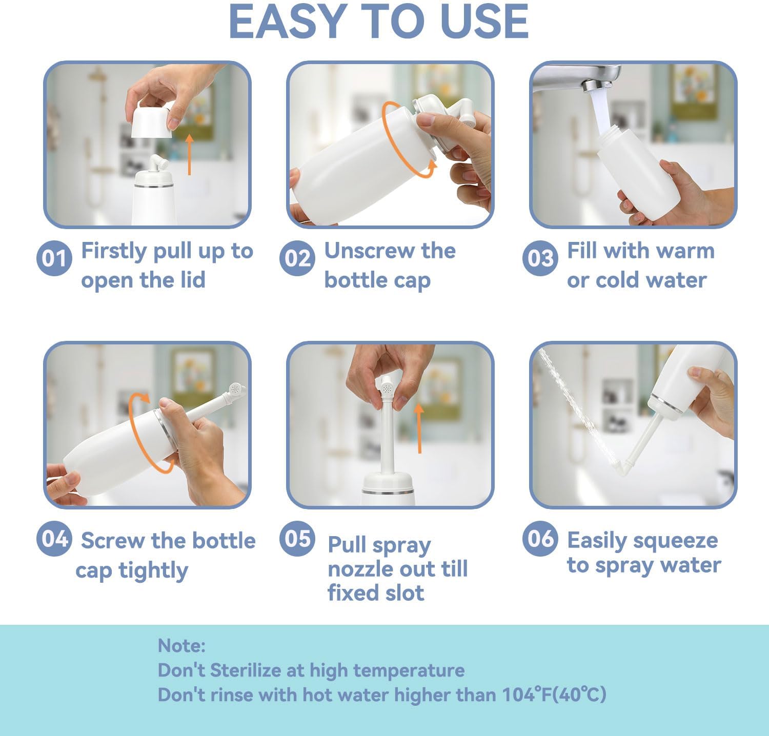 Portable Bidet for Travel Friendly Handheld Personal Peri Bottle 400ml Convenient Leakproof Design Personal Hygiene Cleaning (White, 400ml)