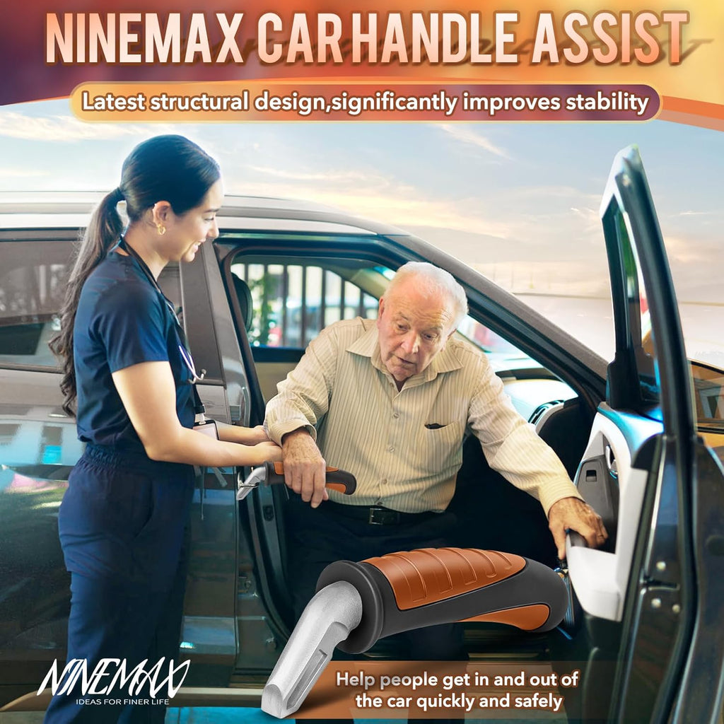 NINEMAX Car Door Handle for Elderly Car Handle Assist Support, Auto Grab Handles, Portable Car Door Cane for Seniors, Handicap (Black, Brown 2 pcs)