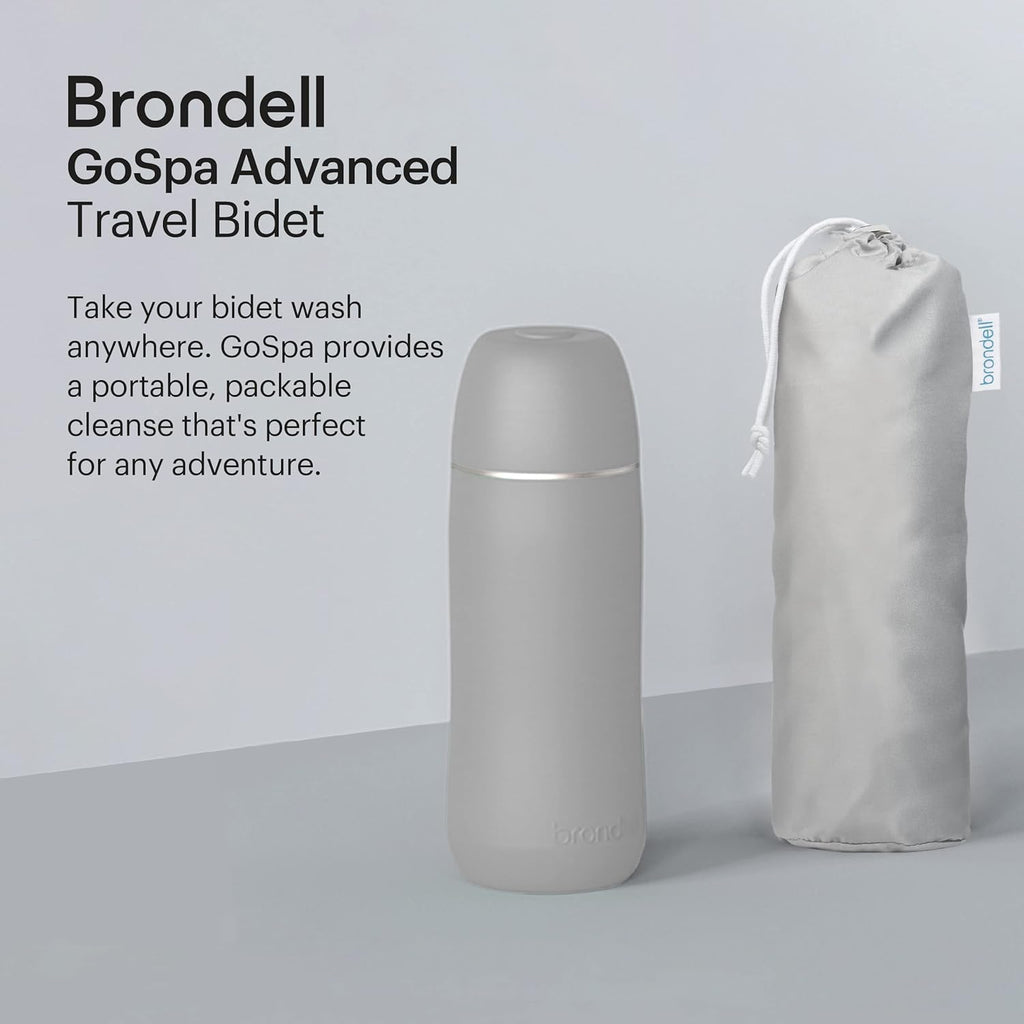 Brondell GoSpa Advanced Portable Bidet for Travel–Pop-Up Nozzle System –High-Quality Compact Bidet with Discreet Travel Bag for Convenient Storage–400mL, Gray