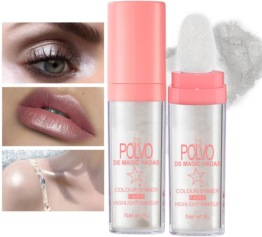 Hair and Body Glitter Powder, 2PC Highlighter Glitter Makeup for Clothes, Festival Rave Prom Loose Sparkle Powder,Holographic Ultra Fine Resin Glitters for Crafts (Pearl White+Silver)